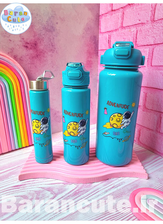 قمقمه 3 قلو وارداتی نشکن نی دار طرح فضانورد