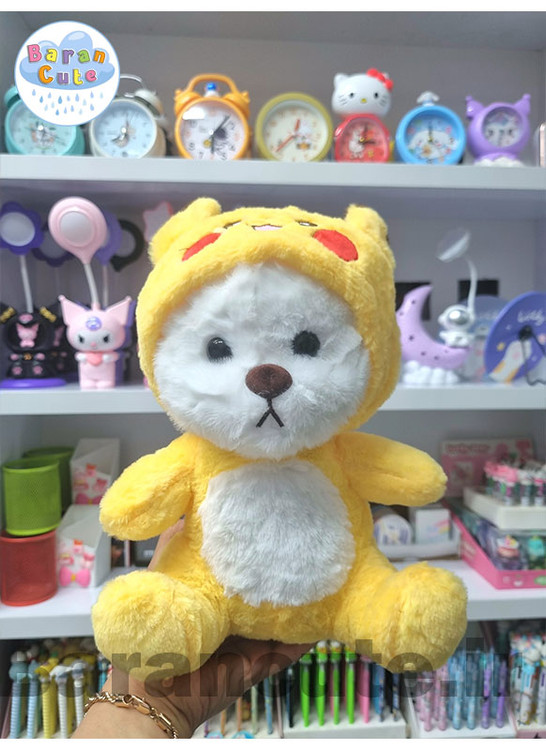 عروسک پولیشی وارداتی طرح خرس لباس زرد