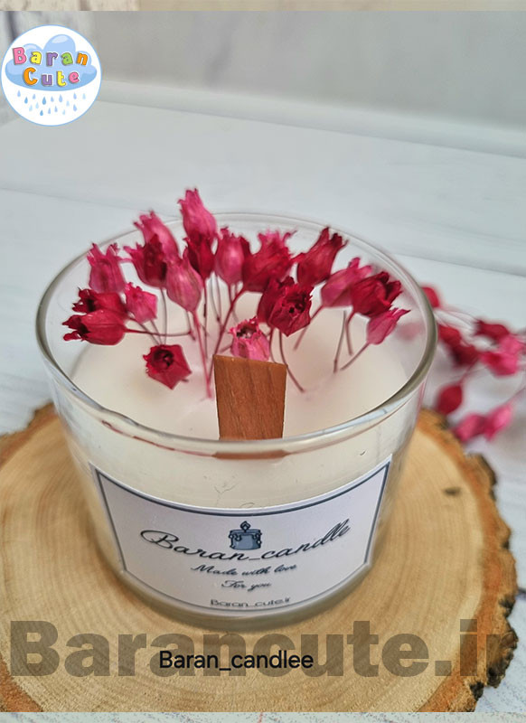 شمع دستساز عطری طرح شات گل نوستالژی طور با فیتیله چوبی