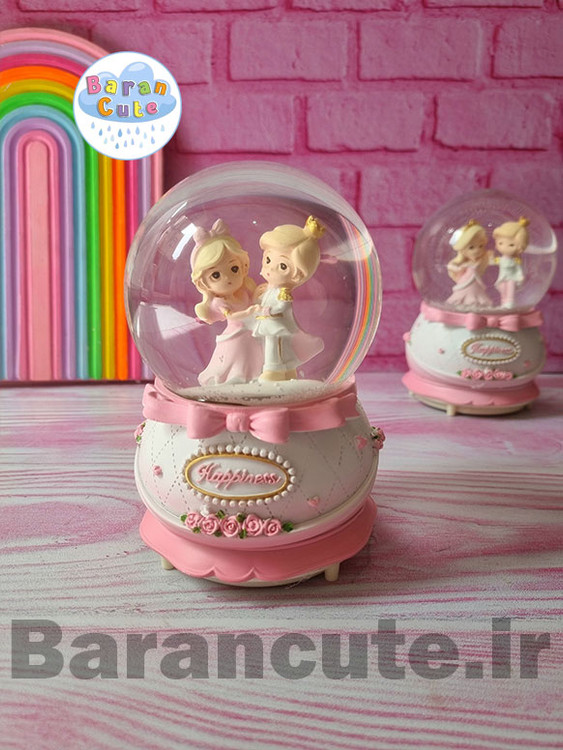 گوی موزیکال پمپی برفی چراغ دار سایز بزرگ طرح شاهزاده و پرنسس