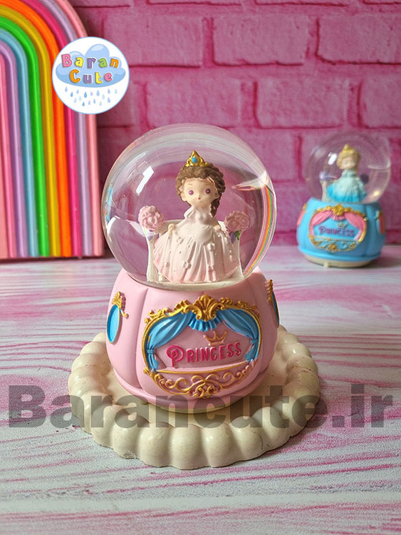 گوی موزیکال برفی چراغ دار (سایز متوسط) طرح پرنسس صورتی