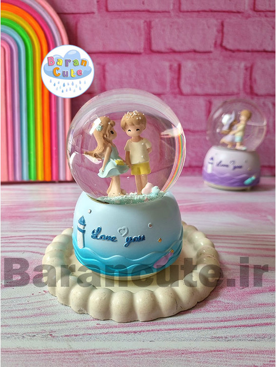 گوی موزیکال برفی چراغ دار (سایز متوسط) طرح عاشقانه آبی