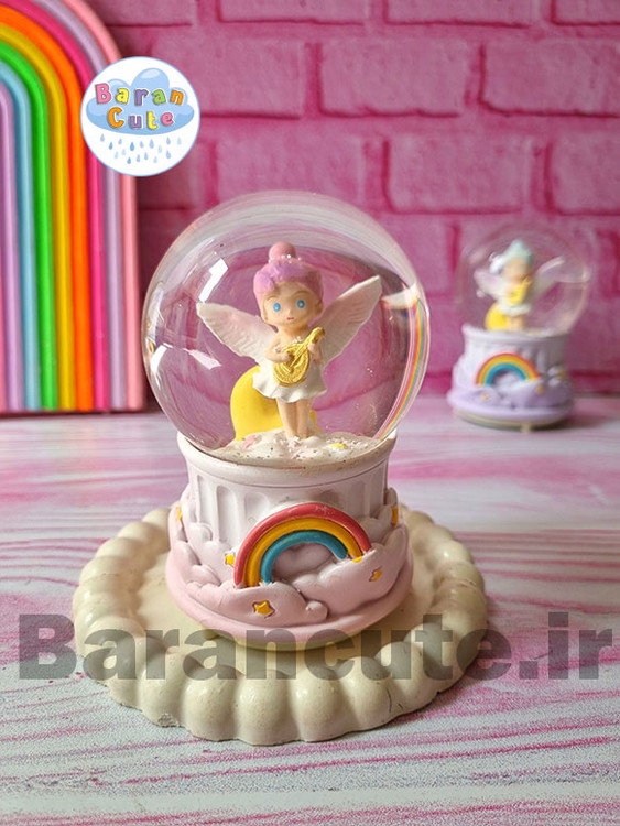 گوی موزیکال برفی چراغ دار (سایز متوسط) طرح فرشته صورتی