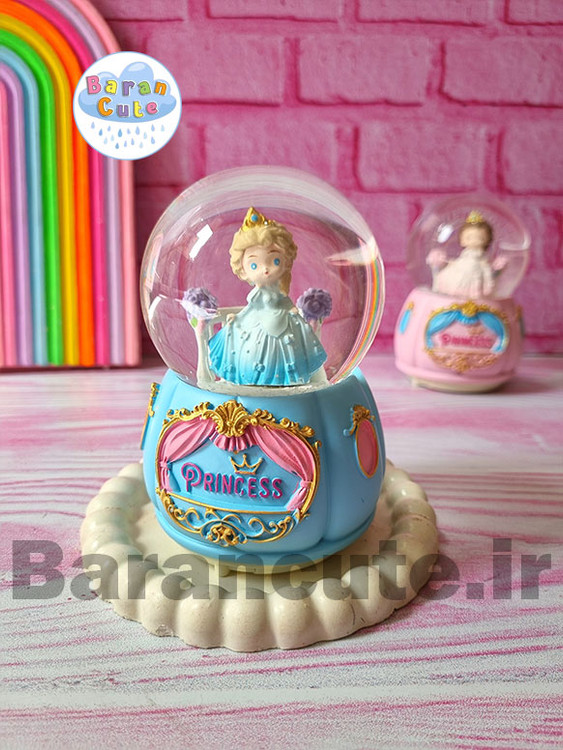 گوی موزیکال برفی چراغ دار (سایز متوسط) طرح پرنسس آبی