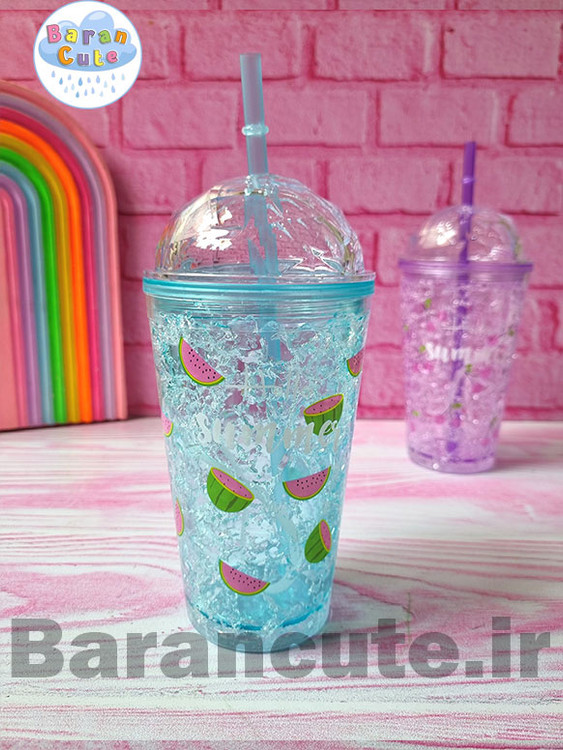 لیوان اسموتی نی دار یخ خشک دار الماسی