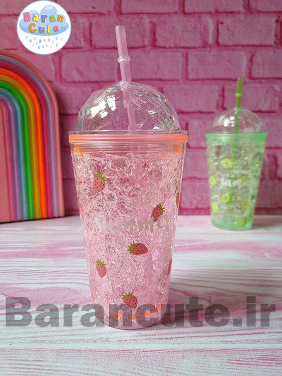 لیوان اسموتی نی دار یخ خشک دار