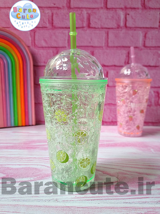 لیوان اسموتی نی دار الماسی طرح میوه