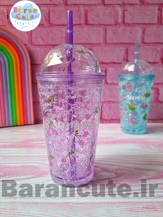 لیوان اسموتی یخ خشک دار الماسی طرح میوه