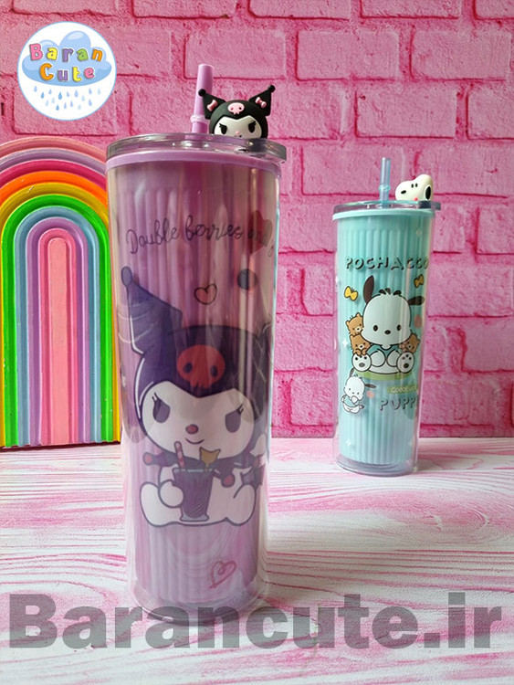 قمقمه و لیوان اسموتی نی دار عروسکی بلند طرح کورومی