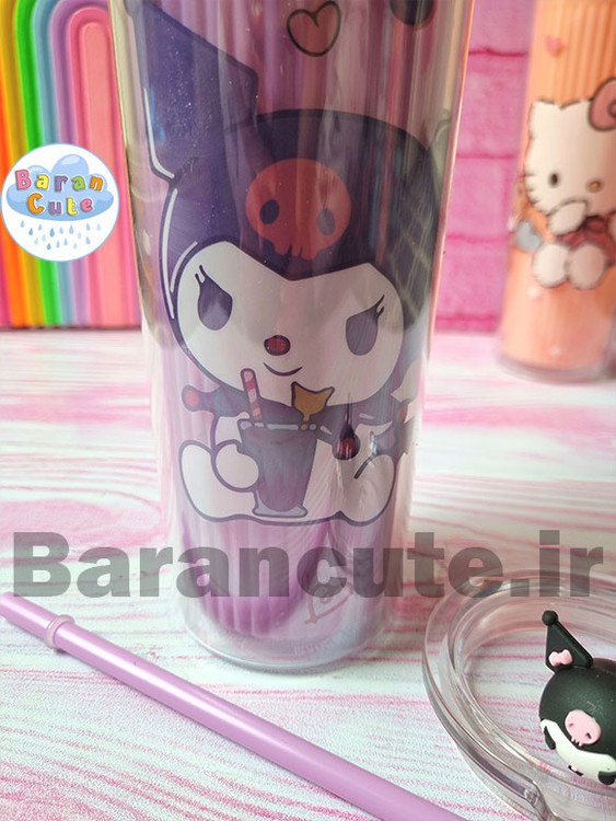 قمقمه و لیوان اسموتی نی دار عروسکی بلند