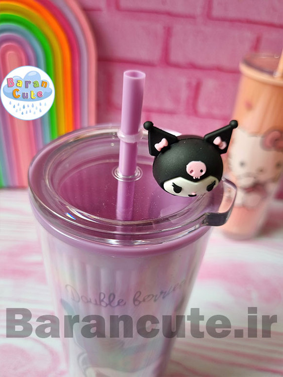 قمقمه و لیوان اسموتی نی دار عروسکی بلند