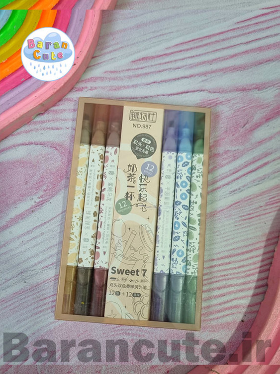 هایلایتر فانتزی وارداتی قلمی (دو سر ) طرح گل