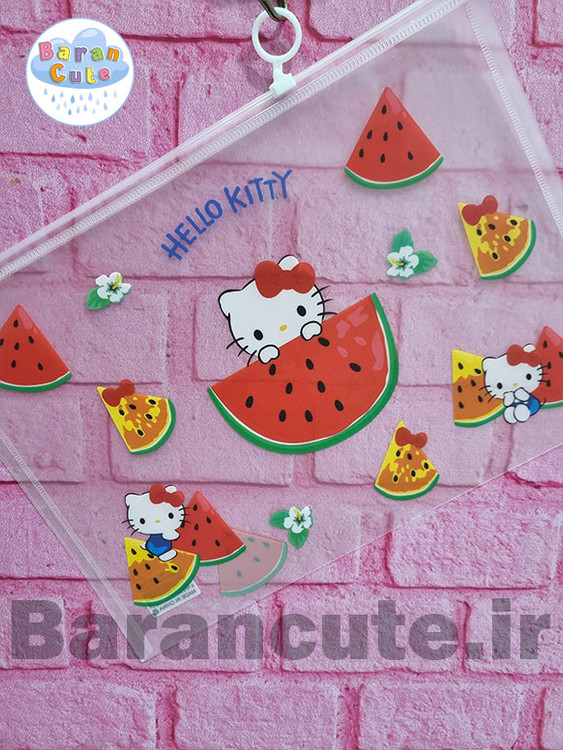 پوشه زیپ دار فانتزی a4 طرح کیتی و هندوانه