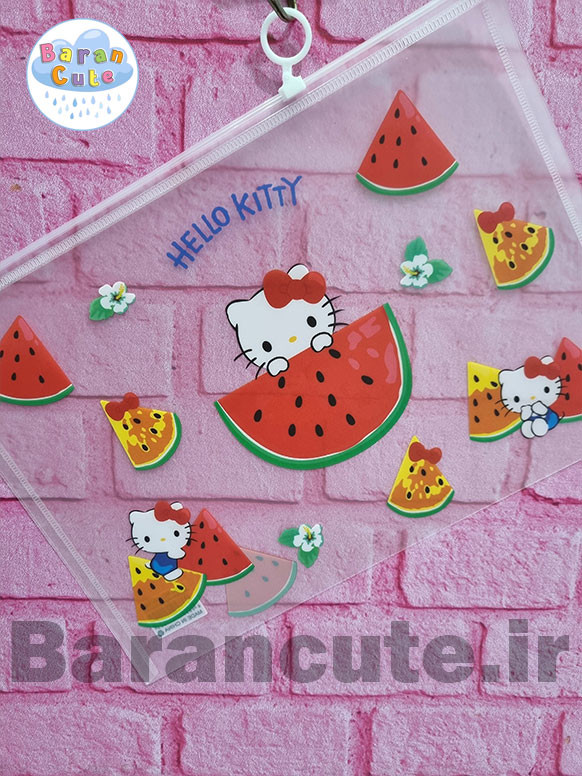 پوشه زیپ دار فانتزی a4 طرح کیتی و هندوانه