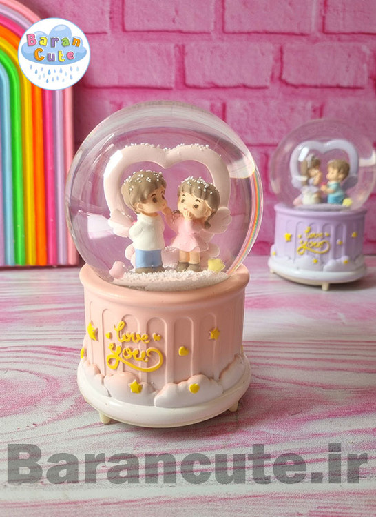 گوی موزیکال پمپی برفی چراغ دار سایز بزرگ طرح عاشقانه قلبی یاسی