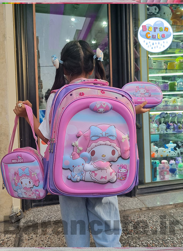 کیف و کوله پشتی مدرسه خارجی و وارداتی برجسته 3 تیکه (کیف مدرسه +جامدادی بزرگ +کیف ظرف غذا)