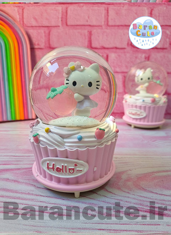 گوی موزیکال پمپی برفی چراغ دار سایز بزرگ طرح کیتی و توت فرنگی B