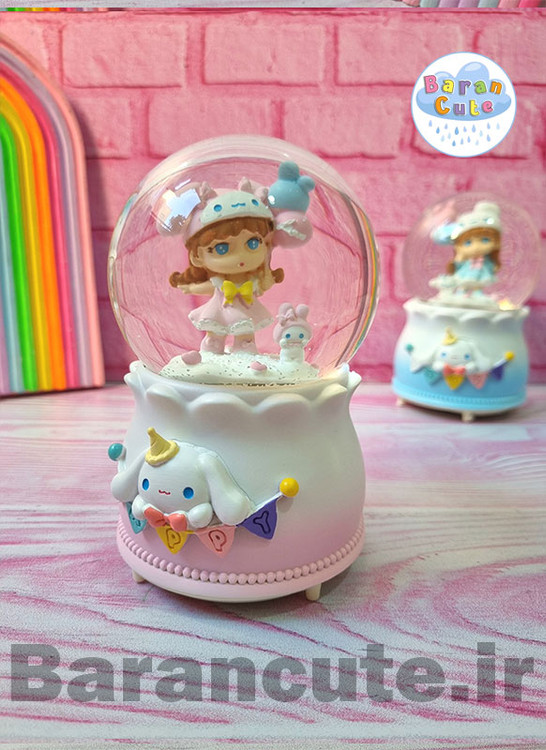 گوی موزیکال پمپی برفی چراغ دار سایز بزرگ طرح دختر و ملودی