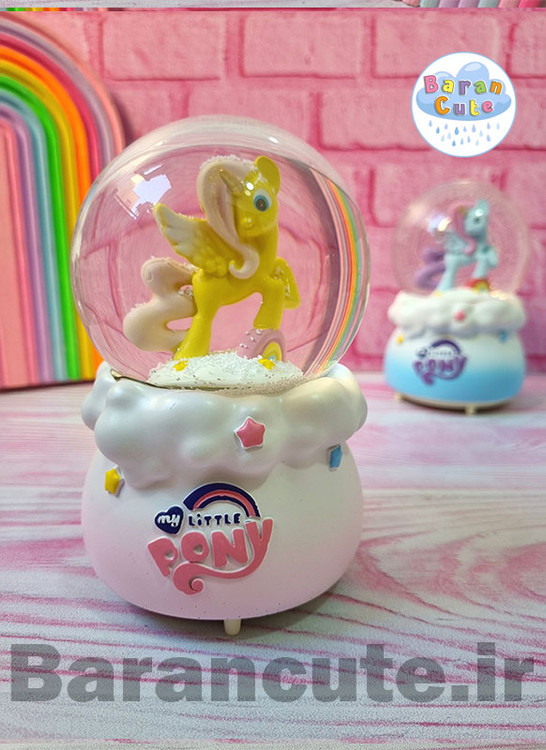 گوی موزیکال پمپی برفی چراغ دار سایز بزرگ طرح پونی زرد