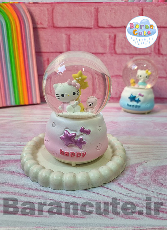 گوی موزیکال برفی چراغ دار (سایز متوسط) طرح کیتی صورتی