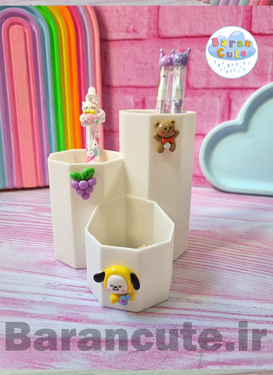 جاقلمی فانتزی سه قسمته پیکسل دار رنگ شیری