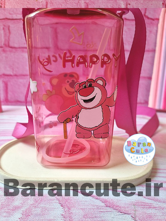 قمقمه فانتزی وارداتی نی دار خرس توت فرنگی