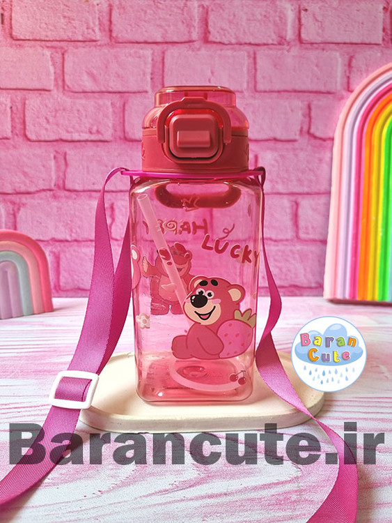 قمقمه فانتزی وارداتی نی دار طرح خرس توت فرنگی