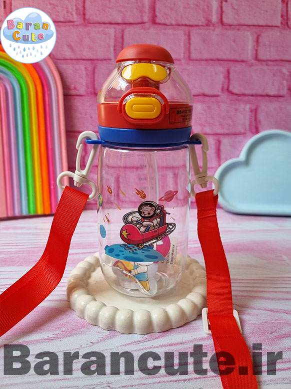 قمقمه فانتزی وارداتی دو حالته نی دار و لب نوش پسرانه طرح فضایی قرمز