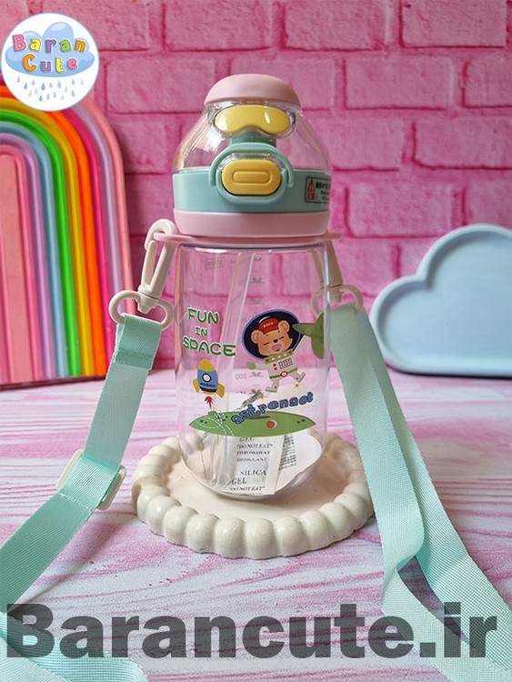 قمقمه فانتزی وارداتی دو حالته نی دار لب نوش طرح فضایی آبی پاستیلی