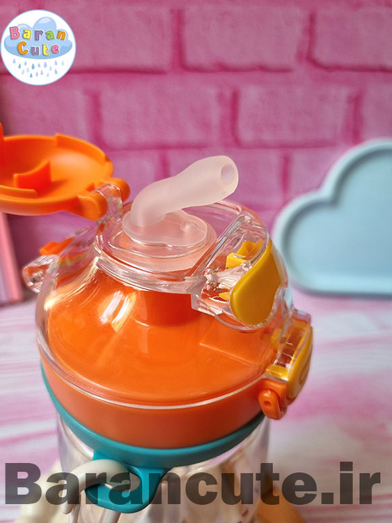 قمقمه فانتزی وارداتی نی دار و لب نوش پسرانه طرح فضایی نارنجی