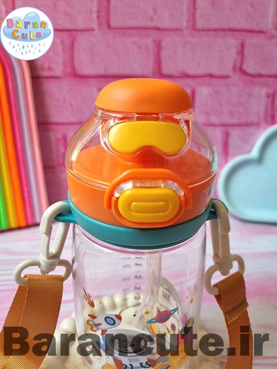 قمقمه فانتزی وارداتی دو حالته نی دار پسرانه طرح فضایی نارنجی