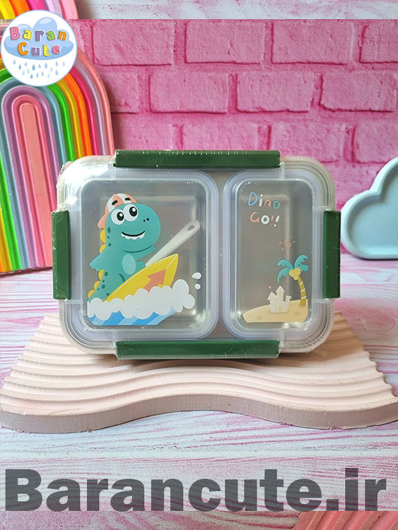 ظرف غذا لانچ باکس استیل 2 قسمته طرح دایناسور