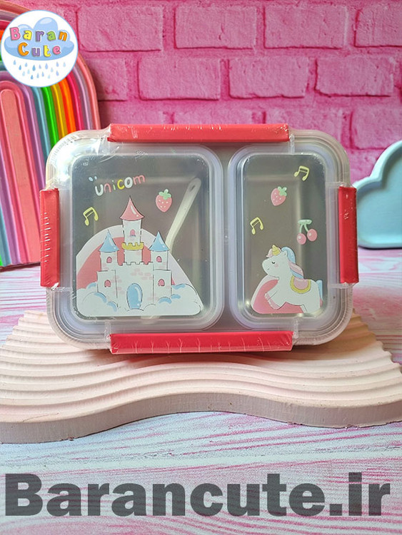ظرف غذا لانچ باکس استیل 2 قسمته طرح یونیکورن