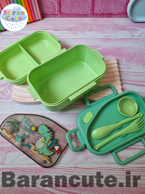 ظرف غذا 2 طبقه به همراه قاشق و چنگال طرح دایناسور