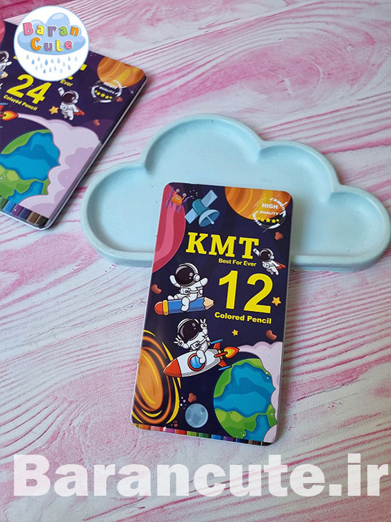 مداد رنگی وارداتی 12 رنگ جعبه فلزی طرح فضانورد