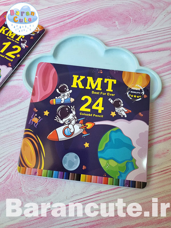 مداد رنگی وارداتی 24 رنگ جعبه فلزی طرح فضانورد