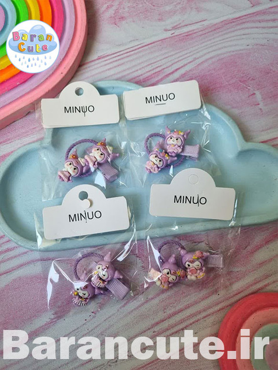 کش مو و گل سر دخترانه وارداتی پیکسل دار عروسکی طرح کورومی