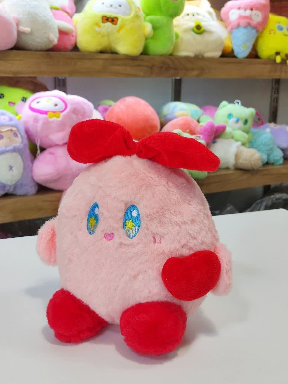 عروسک پولیشی وارداتی طرح کربی صورتی پاپیون قرمز