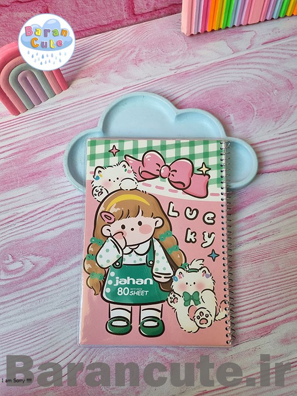 دفتر 80 برگ سیمی جلد شده طرح دختر پاپیونی