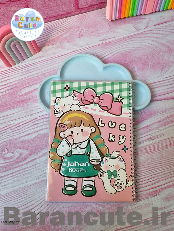 دفتر 80 برگ سیمی جلد شده طرح دختر پاپیونی