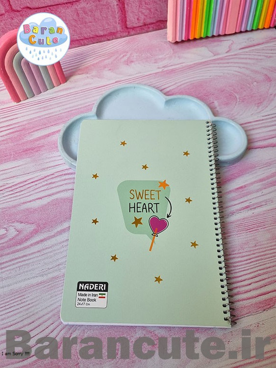 دفتر 60 برگ سیمی جلد گلاسه طرح سبز آبی پاستیلی طلاکوب