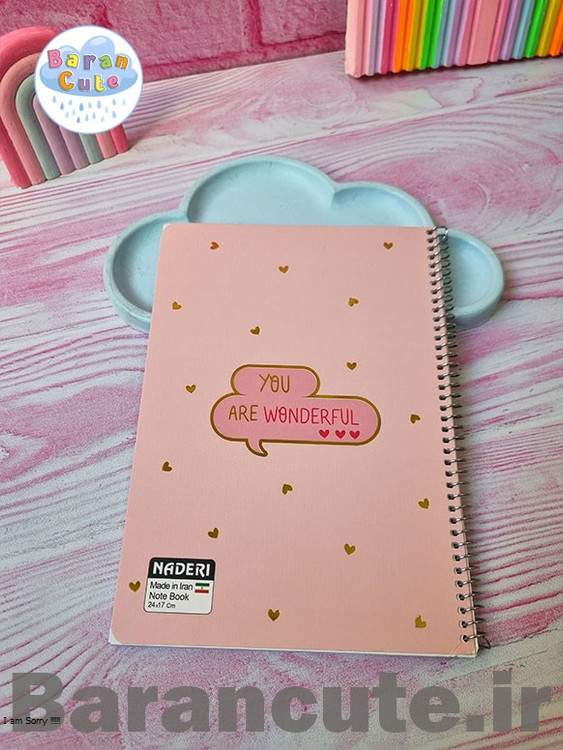 دفتر 60 برگ سیمی جلد گلاسه طرح صورتی پاستیلی طلاکوب