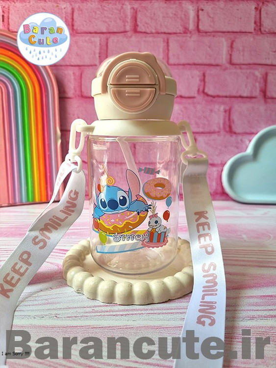 قمقمه فانتزی وارداتی دو حالته نی دار و لب نوش طرح استیج شیری