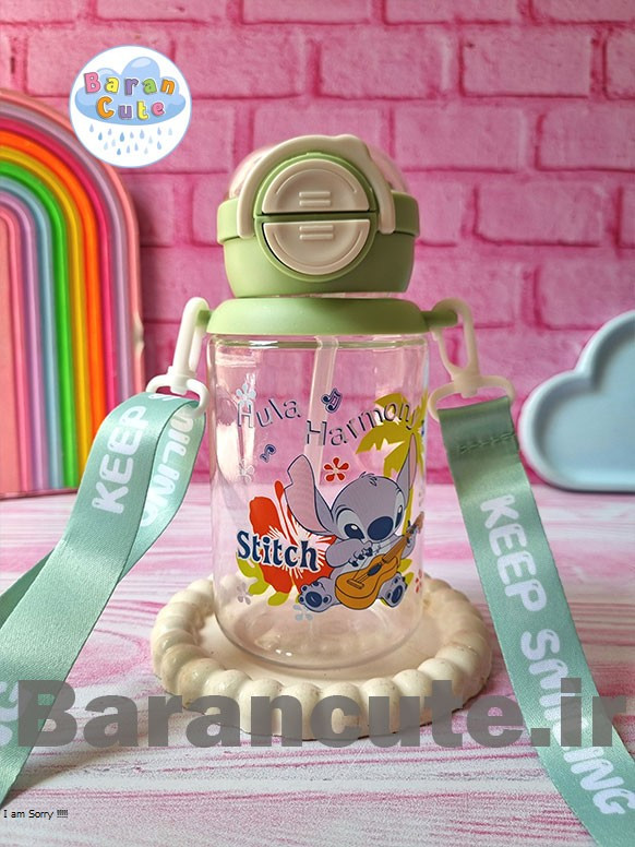 قمقمه فانتزی وارداتی دو حالته نی دار و لب نوش طرح استیج سبز