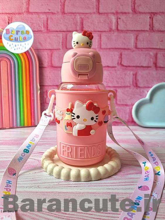 قمقمه فانتزی وارداتی نی دار با محافظ سیلیکونی طرح کیتی عروسکی