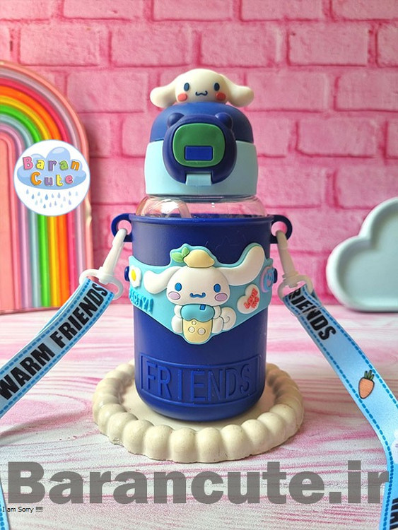 قمقمه فانتزی وارداتی نی دار با محافظ سیلیکونی طرح سینامورول عروسکی