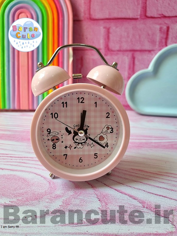 ساعت رومیزی فانتزی زنگ دار بدنه فلزی طرح کورومی صورتی