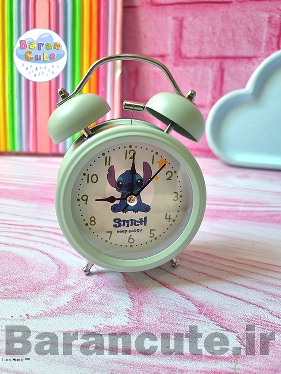 ساعت رومیزی فانتزی زنگ دار بدنه فلزی طرح استیج سبز پاستیلی