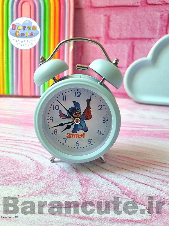 ساعت رومیزی فانتزی زنگ دار بدنه فلزی طرح استیج آبی پاستیلی