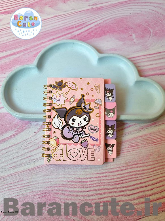 دفترچه یادداشت طلاکوب خط دار داخل حاشیه دار دیوایدری طرح کورومی صورتی